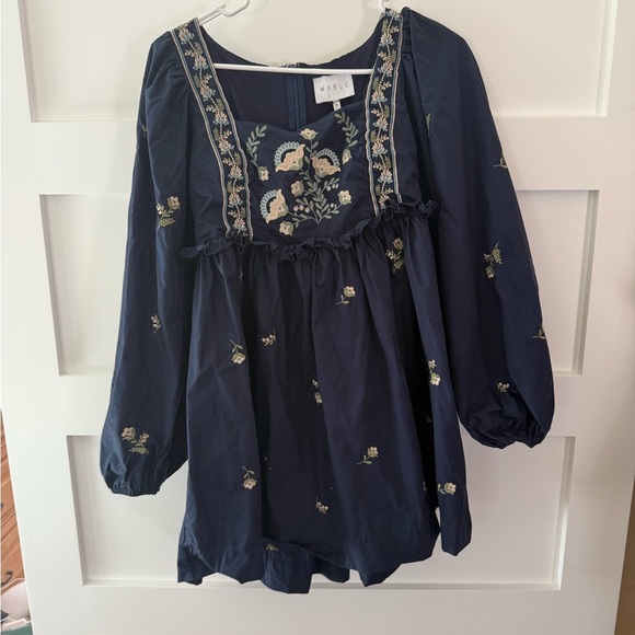 Mable Navy Embroidered Long Sleeve boho dress size medium - Picture 1 of 9